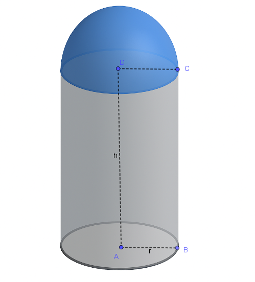 Cilindro e semisfera sovrapposta