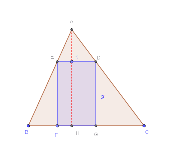 Triangolo ABC con rettangolo inscritto FGED