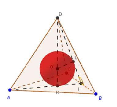 Sezione trasparente del tetraedro con una sfera inscritta nel centro geometrico
