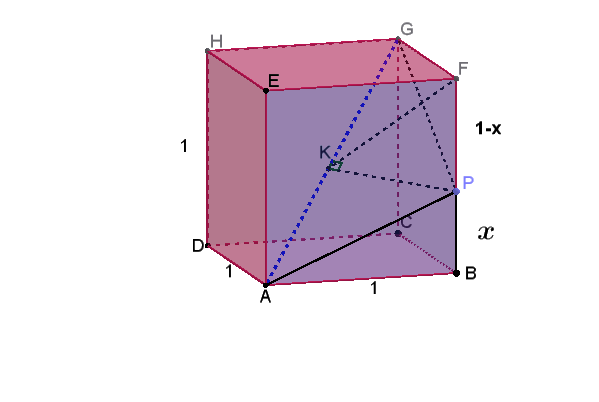 Cubo con punto P sullo spigolo BF e diagonale AG