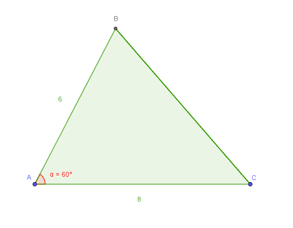 Triangolo ABC con AB=6, AC=8 e angolo in A di 60 gradi